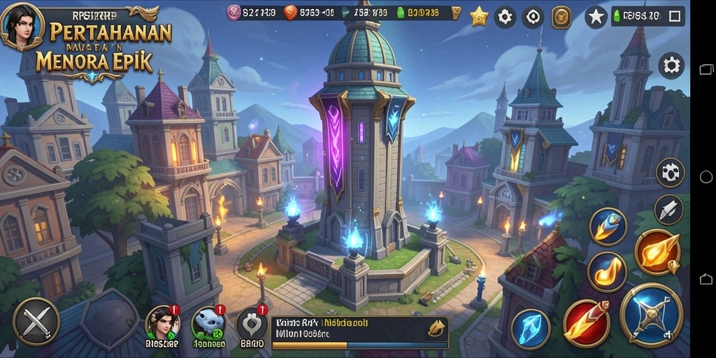 Tampilan gameplay menara pertahanan yang menegangkan dan strategis.