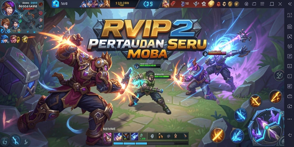 Tangkapan layar RVIP2 menampilkan aksi seru dalam pertandingan MOBA.